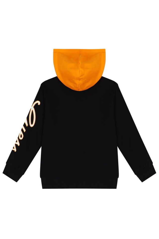 Boys Black Logo Hooded Zip Up Top