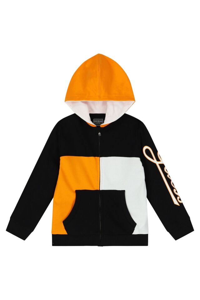 Boys Black Logo Hooded Zip Up Top
