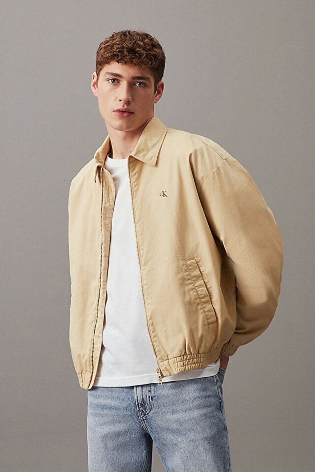 Erkek Rahat Pamuklu Harrington Fermuarlı Ceket HAKİ - S