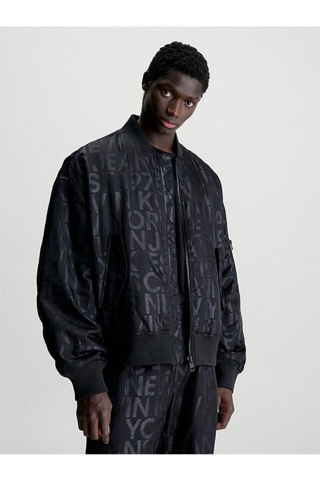 LOGO AOP FASHION BOMBER JACKET SİYAH - S