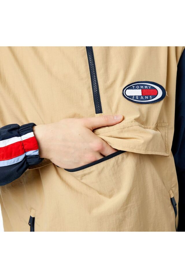 Erkek Bej Renk Kapüşonlu Uzun Kollu Sweatshirt