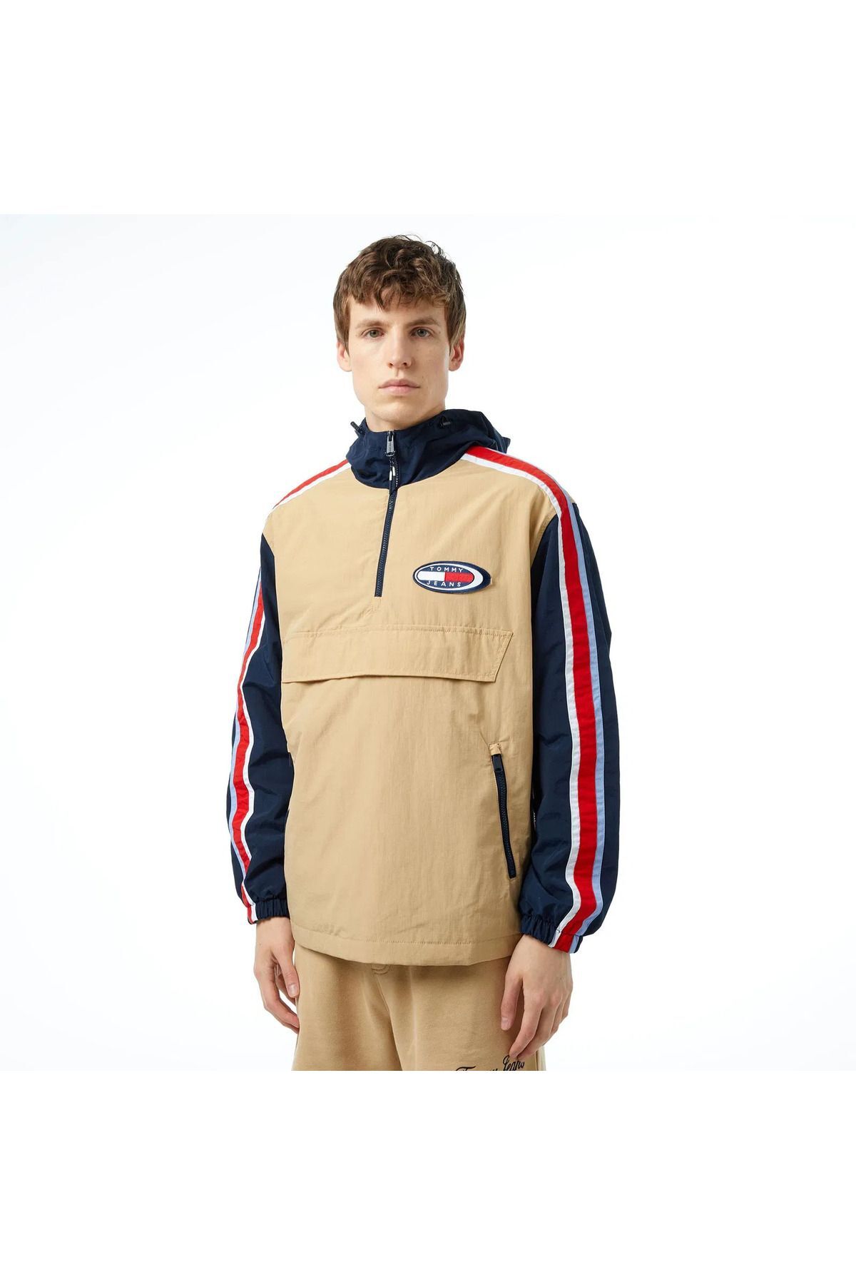 Erkek Bej Renk Kapüşonlu Uzun Kollu Sweatshirt