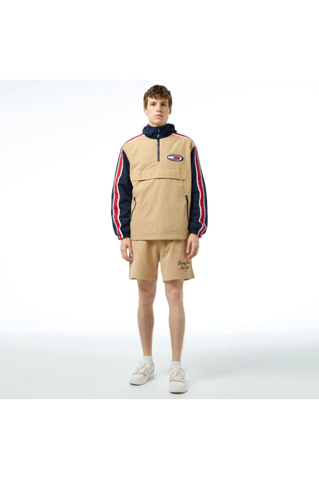 Erkek Bej Renk Kapüşonlu Uzun Kollu Sweatshirt