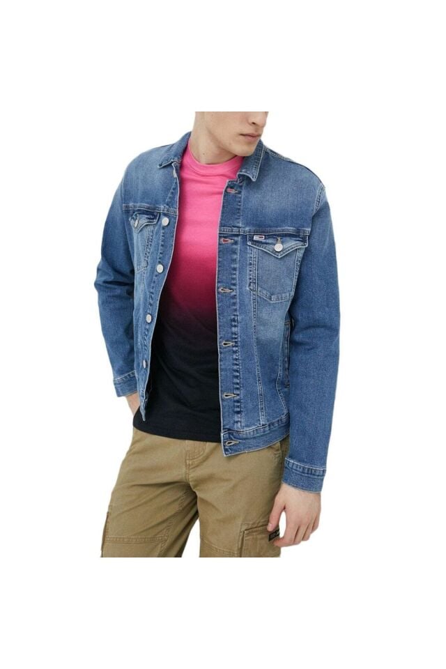 TH regular fit denim men's jacket  erkek   mavi kot ceket  dm0dm155891a5