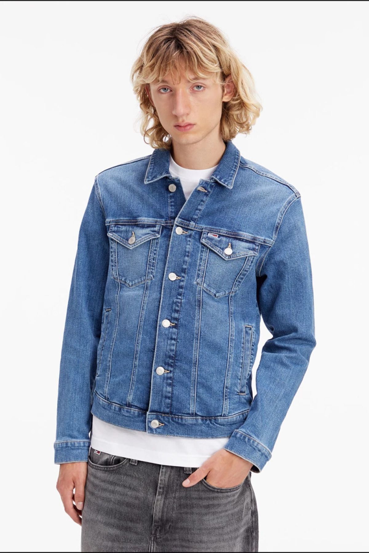 TH regular fit denim men's jacket  erkek   mavi kot ceket  dm0dm155891a5