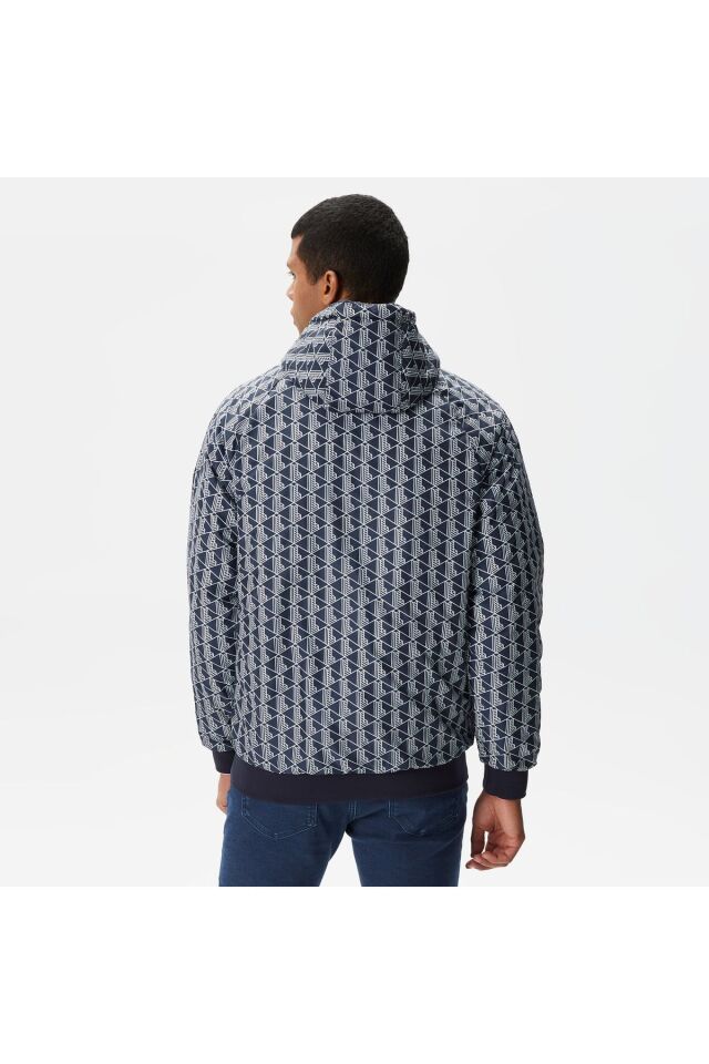 Erkek Kapüşonlu Monogram Çift Taraflı Lacivert Bomber Ceket