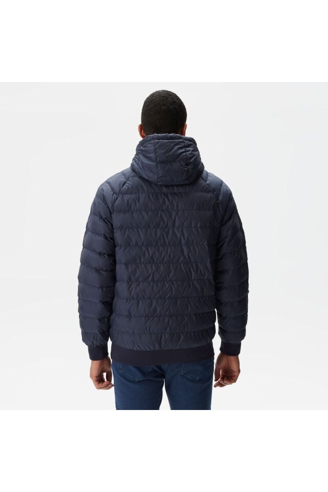 Erkek Kapüşonlu Monogram Çift Taraflı Lacivert Bomber Ceket