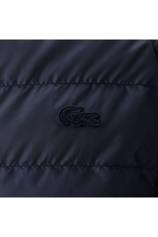 Erkek Kapüşonlu Monogram Çift Taraflı Lacivert Bomber Ceket