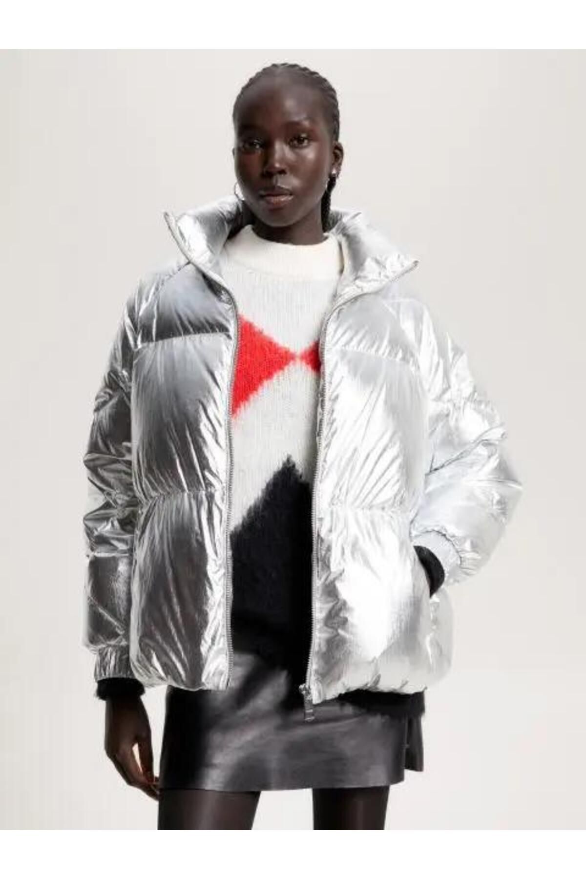 MODERN WAISTED METALLIC JACKET Koyu gri - L