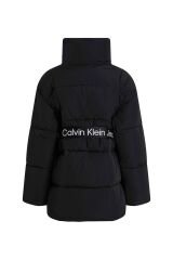 Kadın Göğüste Marka Logolu Imza Dokulu Bel Kemerli Fermuar Ve Çıt Çıt Düğmeli Yırtmaç Cepli Siyah M SİYAH - S