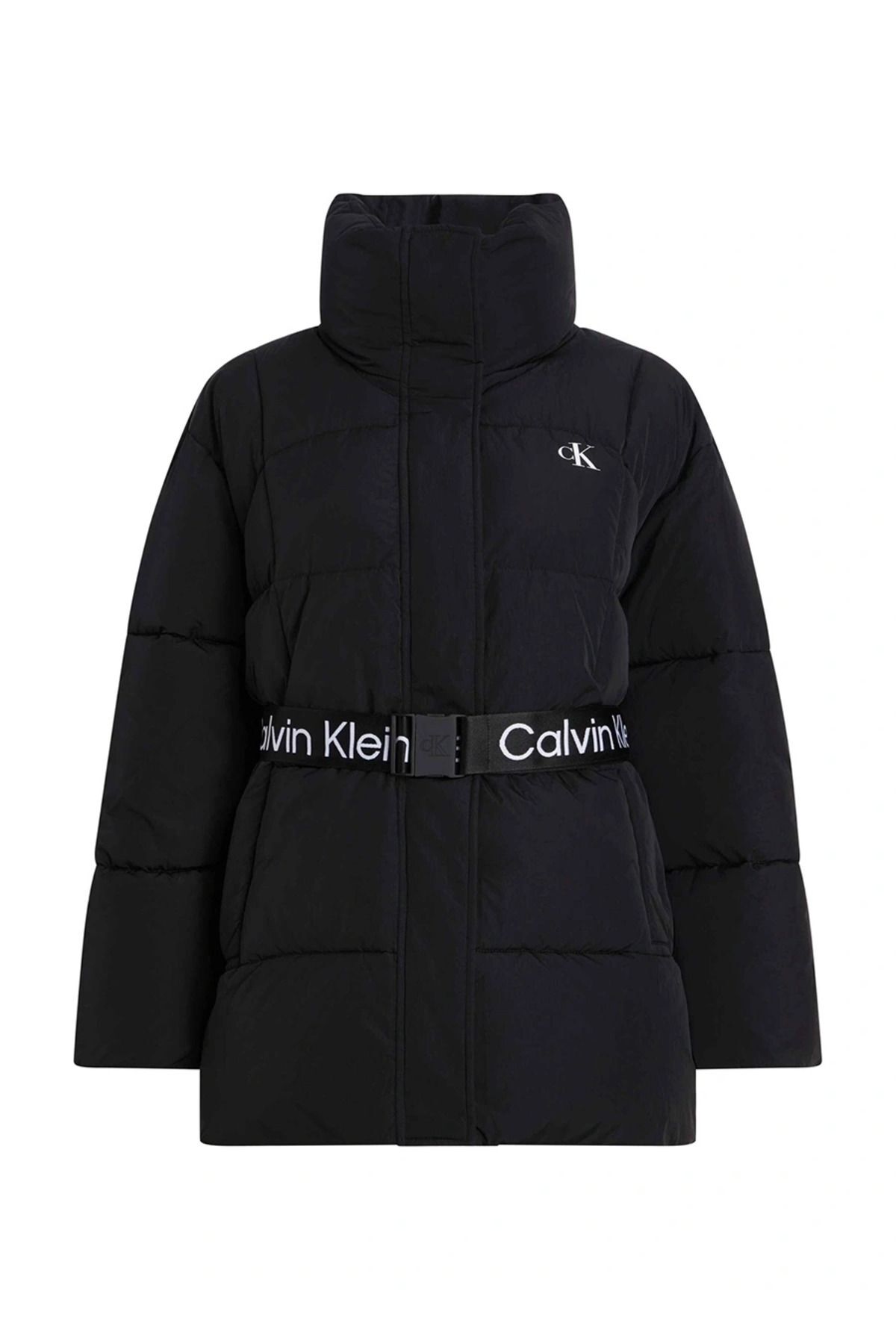 Kadın Göğüste Marka Logolu Imza Dokulu Bel Kemerli Fermuar Ve Çıt Çıt Düğmeli Yırtmaç Cepli Siyah M SİYAH - S