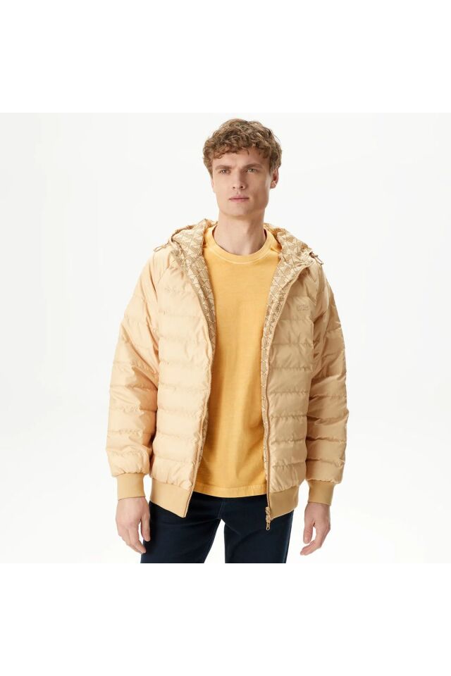 Erkek Kapüşonlu Monogram Çift Taraflı Sarı Bomber Ceket Görseldeki renk - M