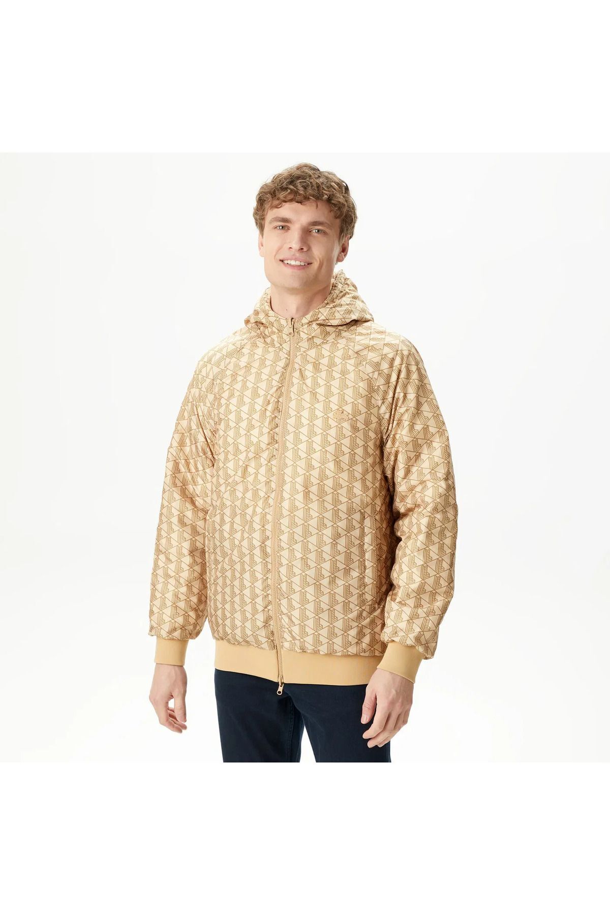 Erkek Kapüşonlu Monogram Çift Taraflı Sarı Bomber Ceket Görseldeki renk - M