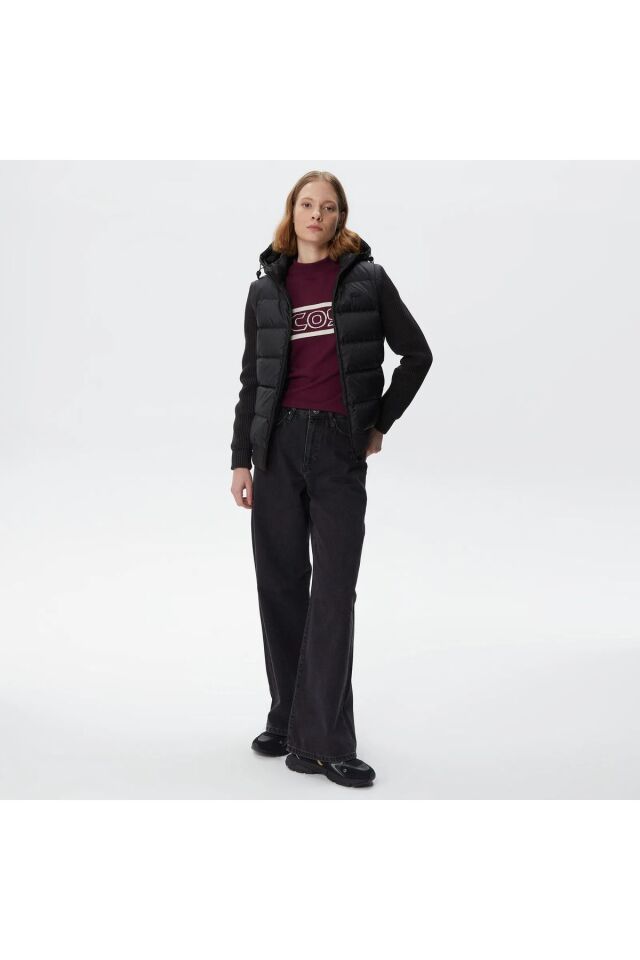 Kadın Kapüşonlu Kapitone Siyah Mont Siyah - S