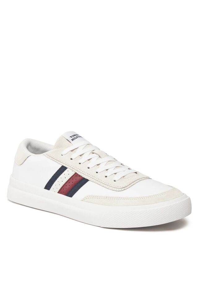 Mens Leather Cupsole Trainer Sneaker Beyaz - 43