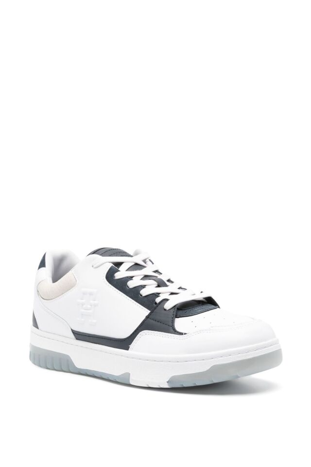 TH-embossed leather sneaker Beyaz - 41