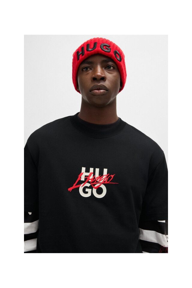 Erkek Kısa Kollu Çift Logolu Rahat Kesim Siyah T-Shirt 50521076-001 Siyah - M